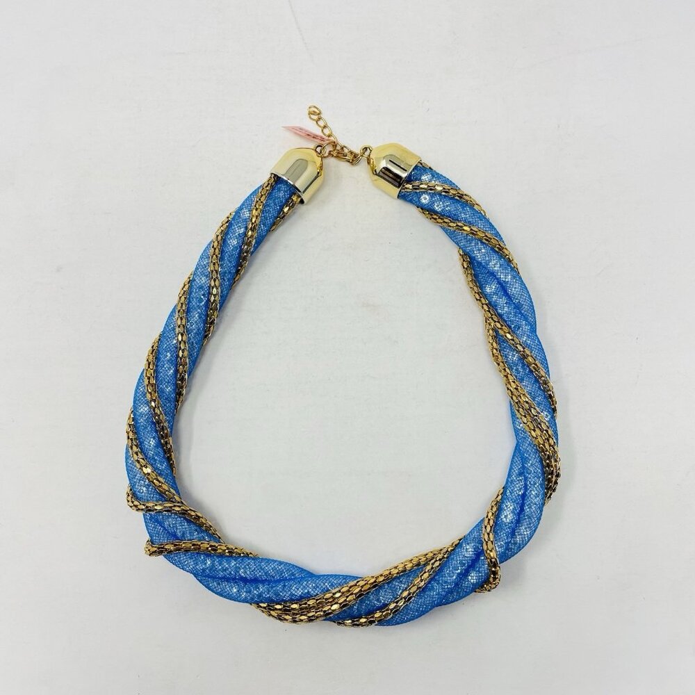 Shop‎ LC Blue Mesh Twisted Goldtone Statement Necklace 20-22in Long 5175
